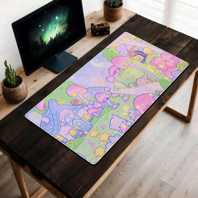 Alt view image 6 of 6 - Bks Large Pastel Mushroom Desk Mat Extended Gaming Mousepad for Laptop Keyboard Long Anime Style Computer Pad