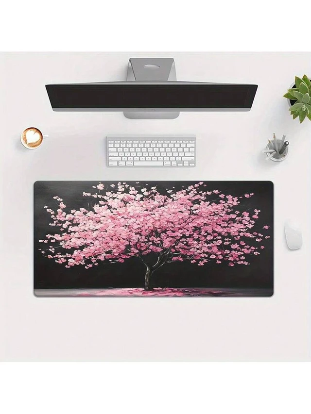 Alt view image 2 of 7 - Bks XXL Gaming Mouse Pad, Cherry Blossom Print Desk Mat, Non-Slip Rubber Base, Large Office Computer Mousepad