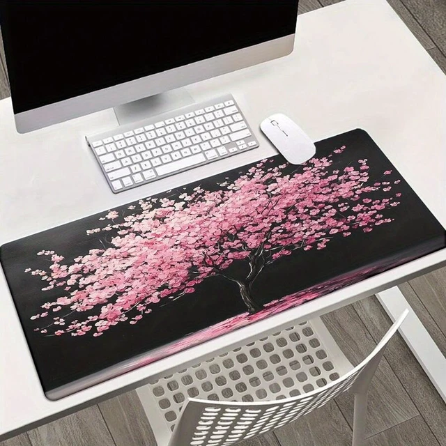 Alt view image 6 of 7 - Bks XXL Gaming Mouse Pad, Cherry Blossom Print Desk Mat, Non-Slip Rubber Base, Large Office Computer Mousepad