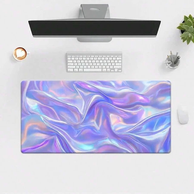Alt view image 2 of 7 - Bks Extra Large Desk Pad With Iridescent Purple Pink Blue Green Golden Marble Design - Non-Slip Rubber Base, Waterproof Surface, Washable Gaming & Office Desk Mat, Multi-Functional Keyboard & Mouse Pa