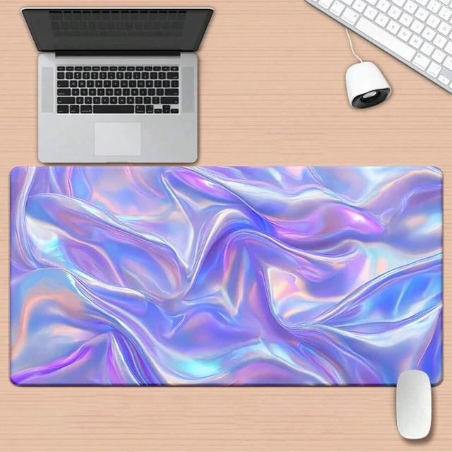 Alt view image 3 of 7 - Bks Extra Large Desk Pad With Iridescent Purple Pink Blue Green Golden Marble Design - Non-Slip Rubber Base, Waterproof Surface, Washable Gaming & Office Desk Mat, Multi-Functional Keyboard & Mouse Pa