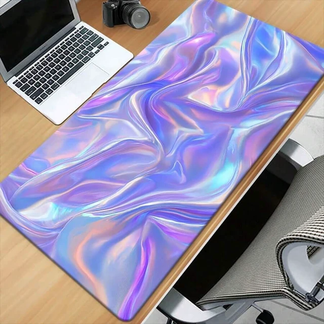 Alt view image 6 of 7 - Bks Extra Large Desk Pad With Iridescent Purple Pink Blue Green Golden Marble Design - Non-Slip Rubber Base, Waterproof Surface, Washable Gaming & Office Desk Mat, Multi-Functional Keyboard & Mouse Pa