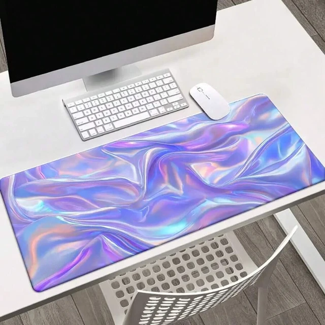 Alt view image 7 of 7 - Bks Extra Large Desk Pad With Iridescent Purple Pink Blue Green Golden Marble Design - Non-Slip Rubber Base, Waterproof Surface, Washable Gaming & Office Desk Mat, Multi-Functional Keyboard & Mouse Pa