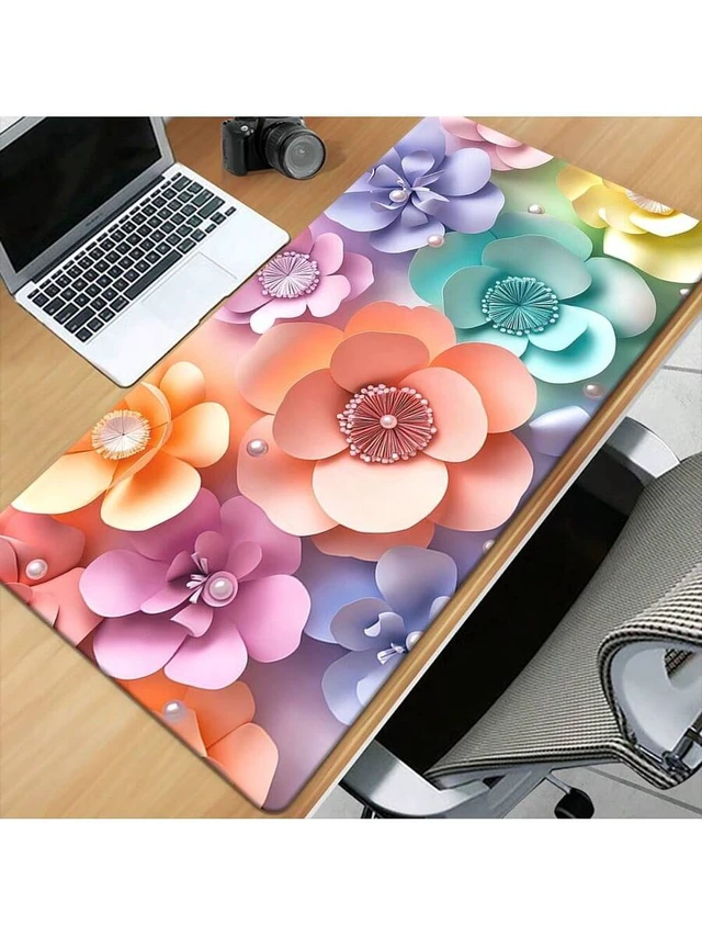 Alt view image 4 of 7 - Bks XXL 3D Floral Desk Mat - HD Printed Non-Slip Rubber Base Soft Fabric Surface Gaming Mouse Pad For Computer Office