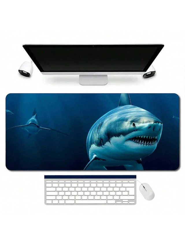 Alt view image 2 of 6 - Bks Desk Mat Great White Shark Deep Blue Sea Large Mouse Pad Gaming Desk Protector Tropical Design
