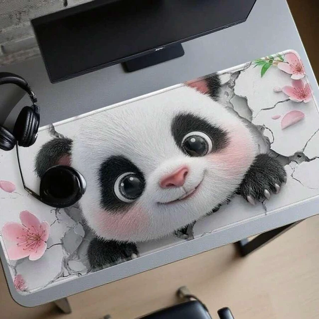 Main image of Bks Extra Large Gaming Mouse Pad, Cute Panda Floral Design, Non-Slip Base, Washable Surface, Extended Desk Mat for PC Office Setup