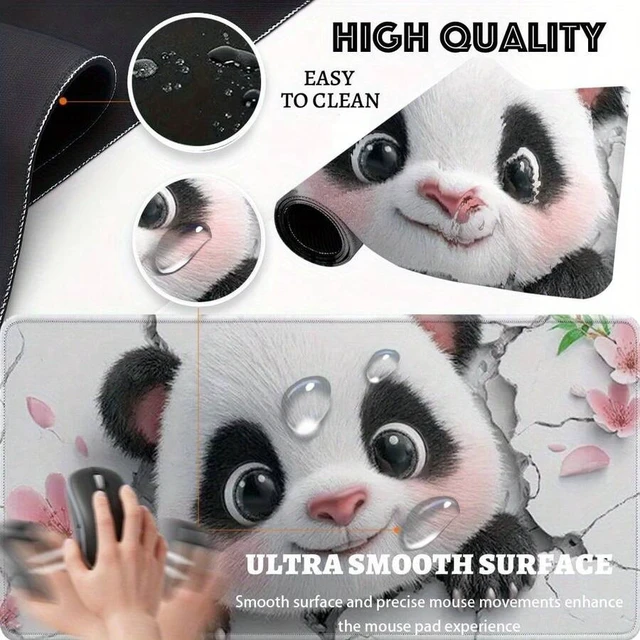 Alt view image 2 of 7 - Bks Extra Large Gaming Mouse Pad, Cute Panda Floral Design, Non-Slip Base, Washable Surface, Extended Desk Mat for PC Office Setup