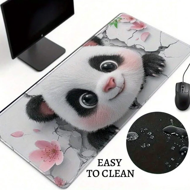 Alt view image 3 of 7 - Bks Extra Large Gaming Mouse Pad, Cute Panda Floral Design, Non-Slip Base, Washable Surface, Extended Desk Mat for PC Office Setup