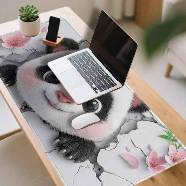 Alt view image 5 of 7 - Bks Extra Large Gaming Mouse Pad, Cute Panda Floral Design, Non-Slip Base, Washable Surface, Extended Desk Mat for PC Office Setup