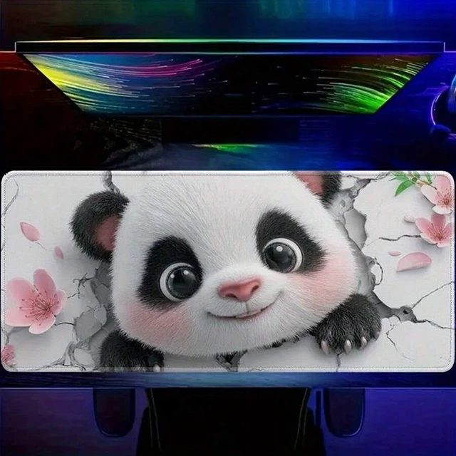 Alt view image 6 of 7 - Bks Extra Large Gaming Mouse Pad, Cute Panda Floral Design, Non-Slip Base, Washable Surface, Extended Desk Mat for PC Office Setup