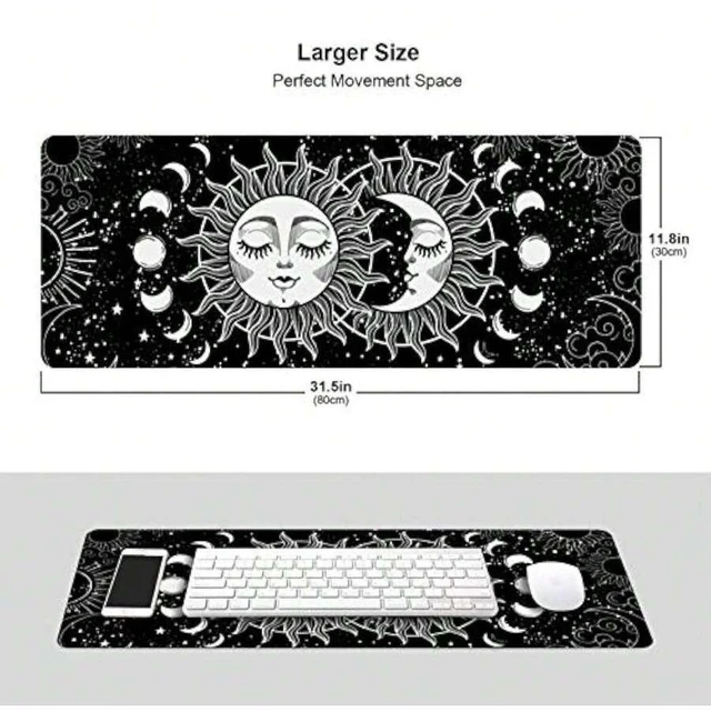 Main image of Bks Oversized Gaming Mouse Pad XL 80x30cm White Cherry Blossom Design Stitched Edges Non-Slip Rubber Base for Keyboard and Mouse