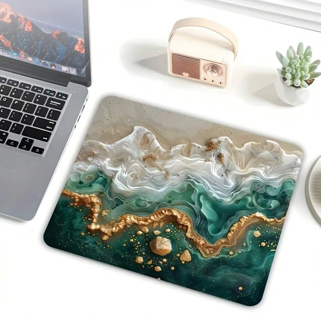 Alt view image 4 of 7 - Bks Gilded Marble Print Non-Slip Rubber Gaming Mouse Pad, Smooth Gliding Surface, Square Design for Office Laptop Desktop