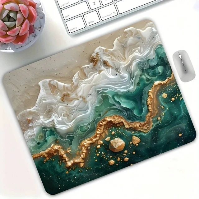 Alt view image 3 of 7 - Bks Gilded Marble Print Non-Slip Rubber Gaming Mouse Pad, Smooth Gliding Surface, Square Design for Office Laptop Desktop