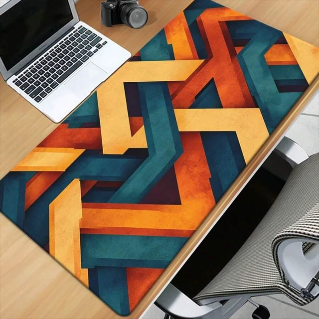 Main image of Bks Large Geometric Orange Blue Gaming Mouse Pad Non-Slip Rubber Base Desk Mat For PC Laptop Office Computer Setup Durable Keyboard Mouse Accessories Bold Pattern Design