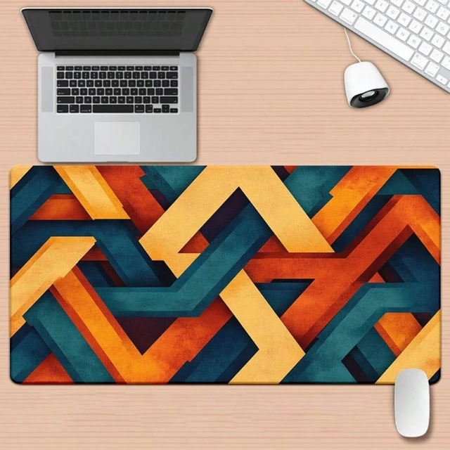 Alt view image 3 of 7 - Bks Large Geometric Orange Blue Gaming Mouse Pad Non-Slip Rubber Base Desk Mat For PC Laptop Office Computer Setup Durable Keyboard Mouse Accessories Bold Pattern Design