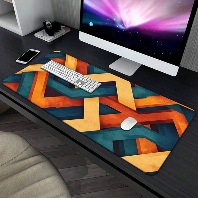 Alt view image 5 of 7 - Bks Large Geometric Orange Blue Gaming Mouse Pad Non-Slip Rubber Base Desk Mat For PC Laptop Office Computer Setup Durable Keyboard Mouse Accessories Bold Pattern Design