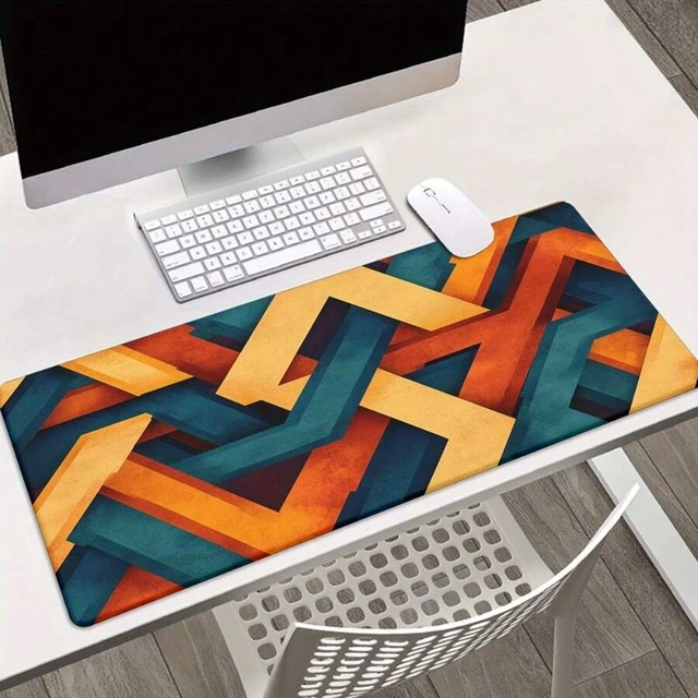 Alt view image 6 of 7 - Bks Large Geometric Orange Blue Gaming Mouse Pad Non-Slip Rubber Base Desk Mat For PC Laptop Office Computer Setup Durable Keyboard Mouse Accessories Bold Pattern Design