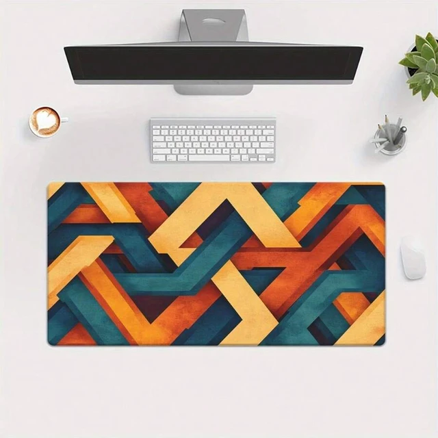 Alt view image 7 of 7 - Bks Large Geometric Orange Blue Gaming Mouse Pad Non-Slip Rubber Base Desk Mat For PC Laptop Office Computer Setup Durable Keyboard Mouse Accessories Bold Pattern Design