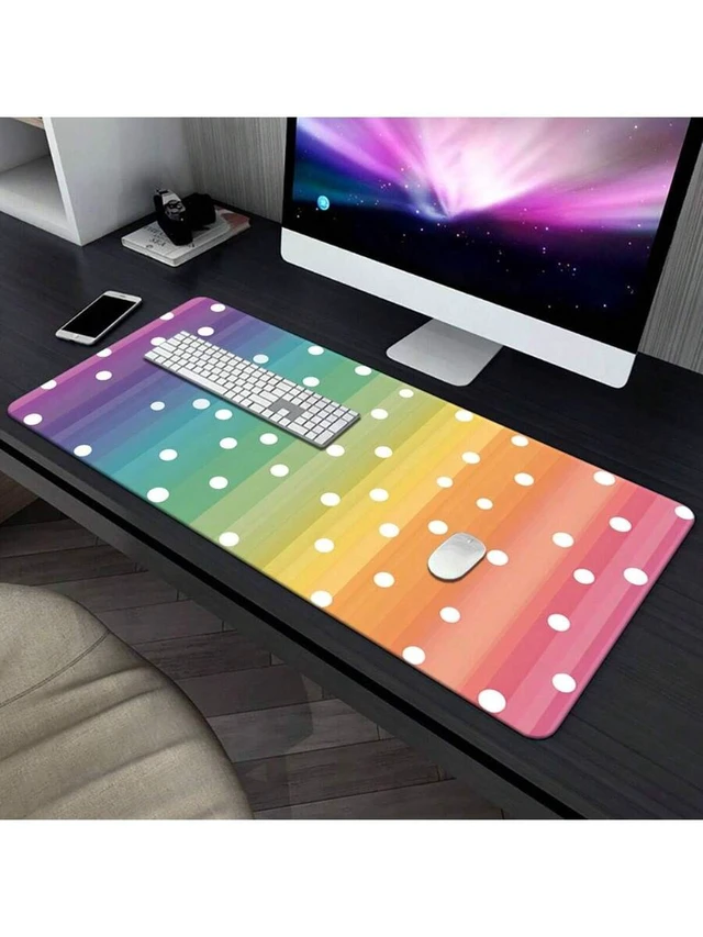 Alt view image 6 of 7 - Bks XXL Mouse Pad 23.6 X 11.8 Inches Rainbow White Dot Pattern HD Printed Desk Mat for Gaming Office Computer