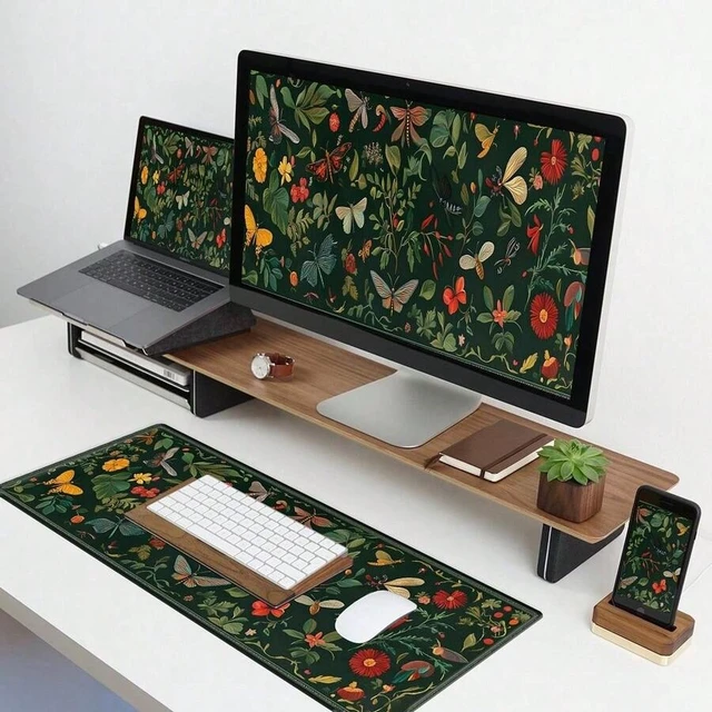 Alt view image 3 of 5 - Bks Extended Gaming Mouse Pad 35.4x15.7 Inch Large Non-Slip Rubber Base Stitched Edges Keyboard Mouse Mat For Work Game Office Home Green Insect Design