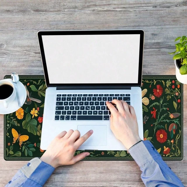 Alt view image 4 of 5 - Bks Extended Gaming Mouse Pad 35.4x15.7 Inch Large Non-Slip Rubber Base Stitched Edges Keyboard Mouse Mat For Work Game Office Home Green Insect Design