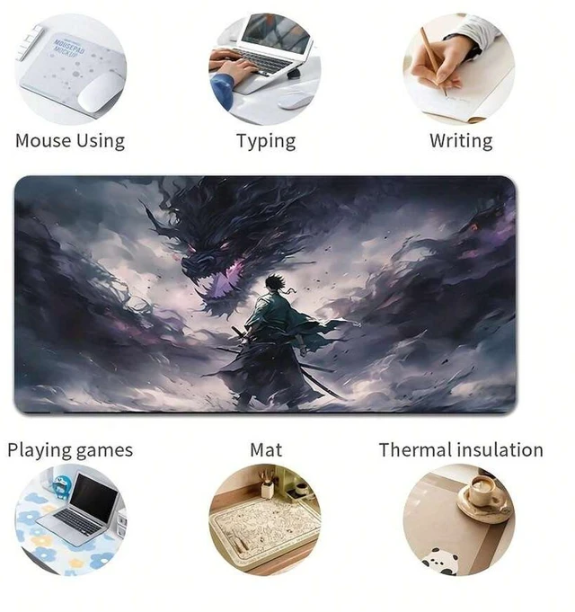 Alt view image 7 of 7 - Bks Large Dragon Pattern Gaming Mouse Pad Desktop Mat Natural Rubber Non-Slip Office Keyboard Accessory