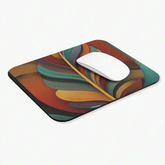 Alt view image 6 of 7 - Bks Earthtone Eagle Feather Mouse Pad 30x25cm Retro Desk Mat Non-Slip Rubber Base Office Gaming Accessories