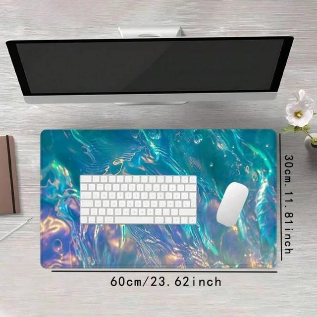 Alt view image 3 of 3 - Bks Holographic Iridescent Water Design Mouse Pad, 23.6x13.8 Inch Gaming Mouse Mat, Non-Slip Rubber Base Stitched Edge Desk Pad For Laptop Desktop Office