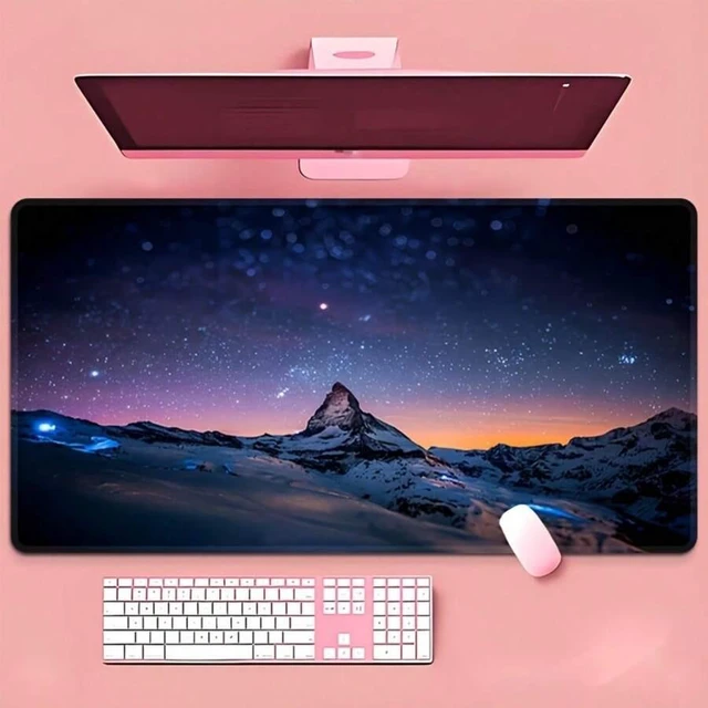 Alt view image 2 of 7 - Bks Starry Night Sky Gaming Mouse Pad 23.6x13.8in - Non-Slip Rubber Base, Stitched Edges, Water-Resistant Desk Mat For Office And Home