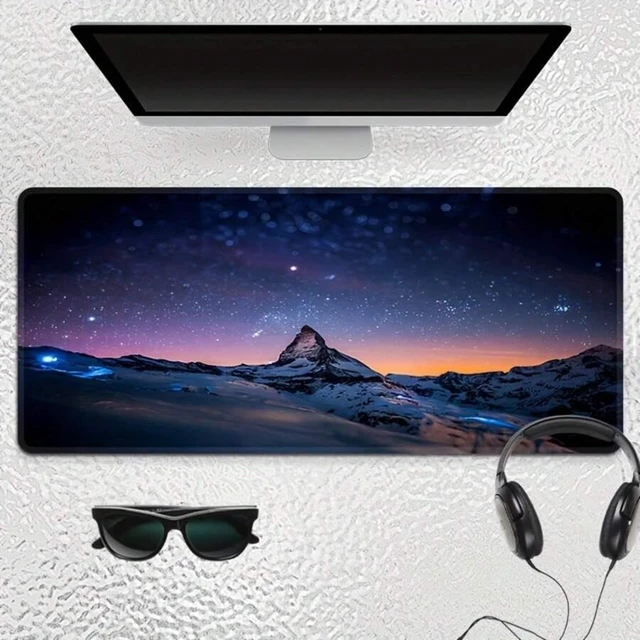 Alt view image 3 of 7 - Bks Starry Night Sky Gaming Mouse Pad 23.6x13.8in - Non-Slip Rubber Base, Stitched Edges, Water-Resistant Desk Mat For Office And Home