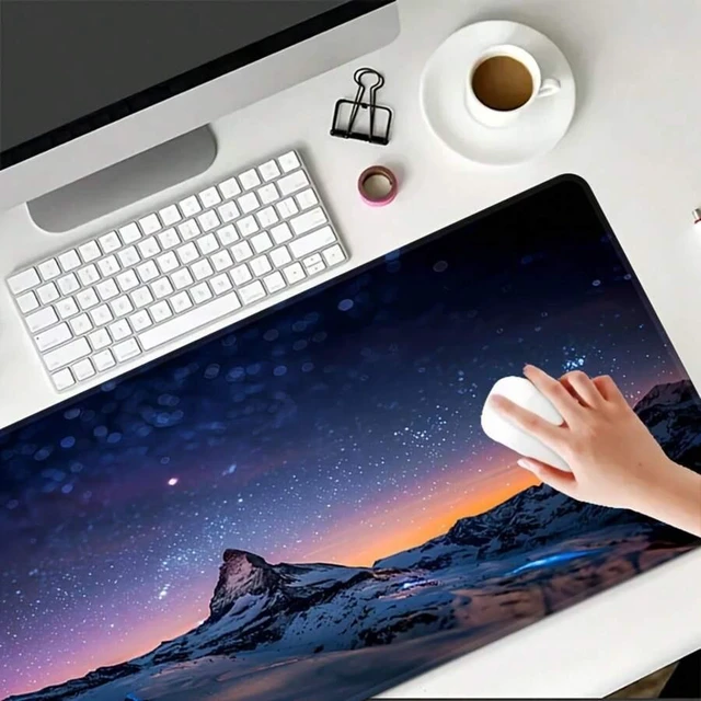 Alt view image 4 of 7 - Bks Starry Night Sky Gaming Mouse Pad 23.6x13.8in - Non-Slip Rubber Base, Stitched Edges, Water-Resistant Desk Mat For Office And Home