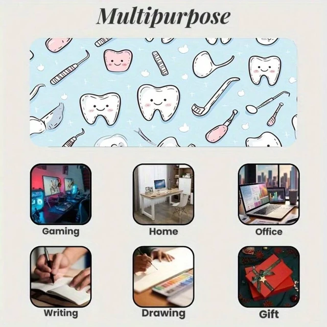 Alt view image 6 of 6 - Bks 60cm x 35cm Super Big Gaming Desk Mat Mouse Pad with Cartoon Teeth Design, Polyester Surface Rubber Base