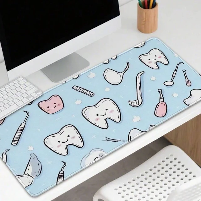Alt view image 4 of 6 - Bks 60cm x 35cm Super Big Gaming Desk Mat Mouse Pad with Cartoon Teeth Design, Polyester Surface Rubber Base