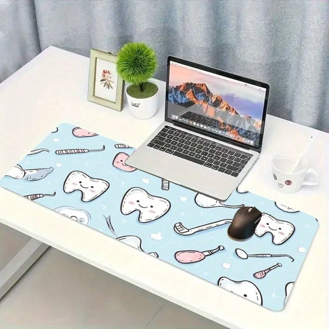 Alt view image 3 of 6 - Bks 60cm x 35cm Super Big Gaming Desk Mat Mouse Pad with Cartoon Teeth Design, Polyester Surface Rubber Base