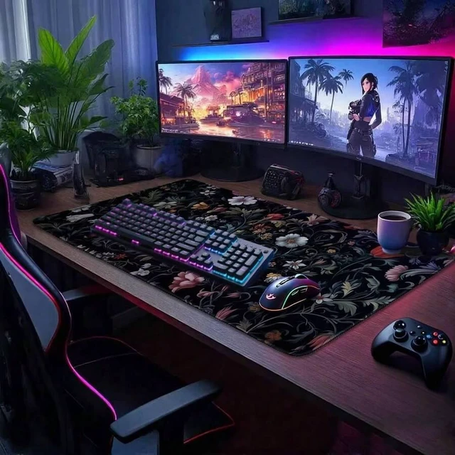 Alt view image 2 of 7 - Bks Large Floral Mouse Pad 80x30cm Non-Slip Rubber Base Soft Fabric Surface Desk Mat for Gaming Office Student