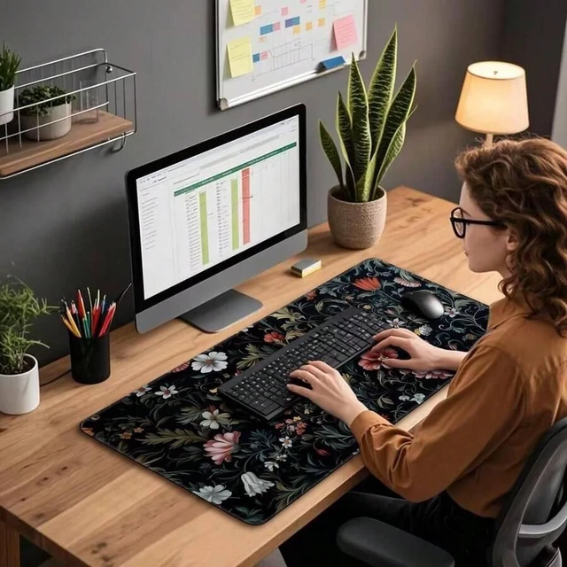 Alt view image 3 of 7 - Bks Large Floral Mouse Pad 80x30cm Non-Slip Rubber Base Soft Fabric Surface Desk Mat for Gaming Office Student