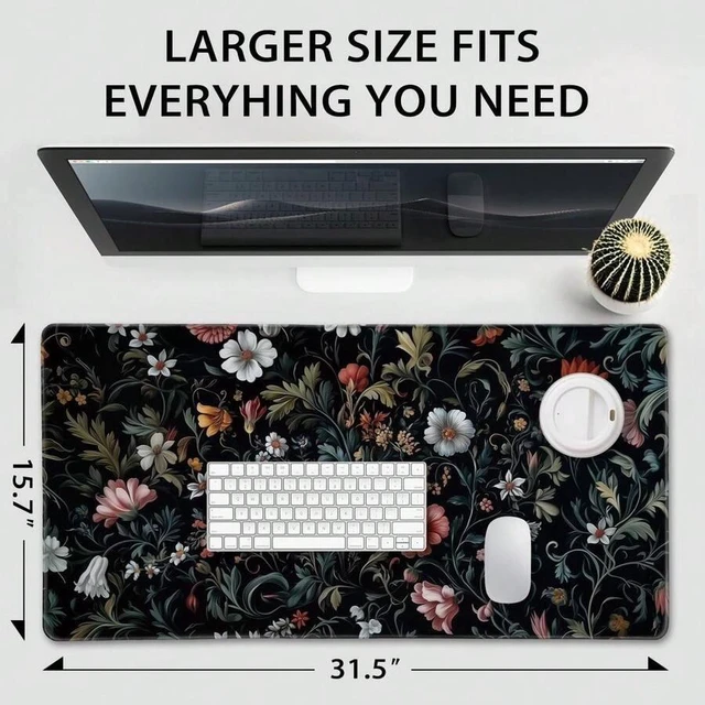 Alt view image 4 of 7 - Bks Large Floral Mouse Pad 80x30cm Non-Slip Rubber Base Soft Fabric Surface Desk Mat for Gaming Office Student