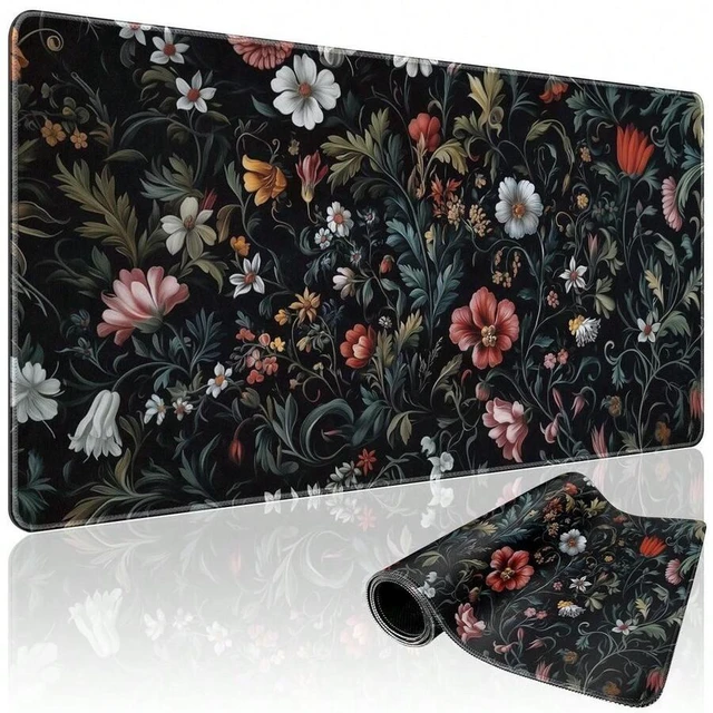 Main image of Bks Large Floral Mouse Pad 80x30cm Non-Slip Rubber Base Soft Fabric Surface Desk Mat for Gaming Office Student