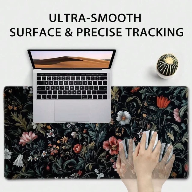 Alt view image 5 of 7 - Bks Large Floral Mouse Pad 80x30cm Non-Slip Rubber Base Soft Fabric Surface Desk Mat for Gaming Office Student
