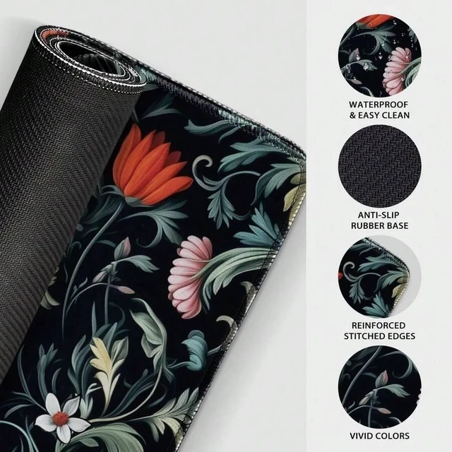 Alt view image 6 of 7 - Bks Large Floral Mouse Pad 80x30cm Non-Slip Rubber Base Soft Fabric Surface Desk Mat for Gaming Office Student