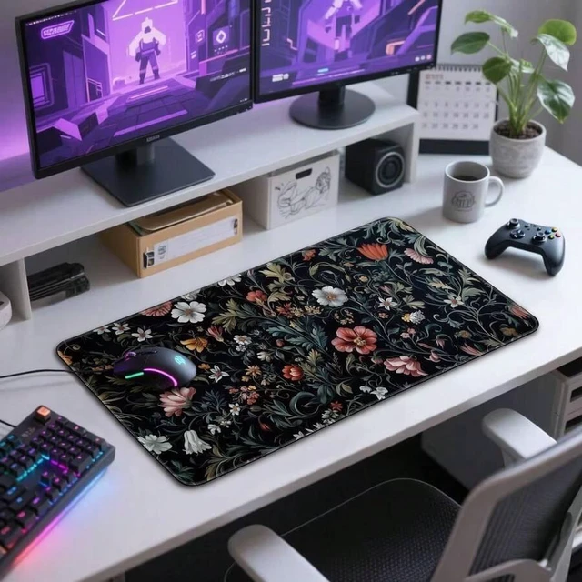 Alt view image 7 of 7 - Bks Large Floral Mouse Pad 80x30cm Non-Slip Rubber Base Soft Fabric Surface Desk Mat for Gaming Office Student