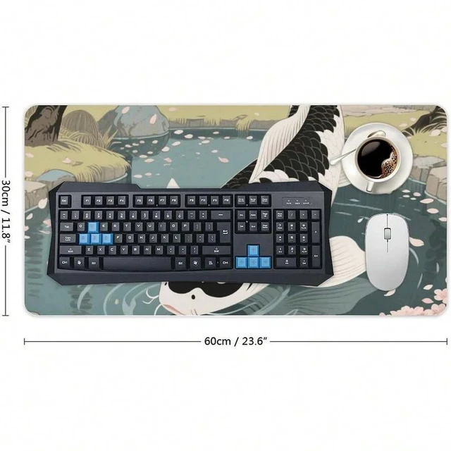 Alt view image 3 of 7 - Bks 12x24 Inch Large Mouse Pad Japanese Yin Yang Koi Fish Design Non-Slip Rubber Base for Gaming and Office Desk