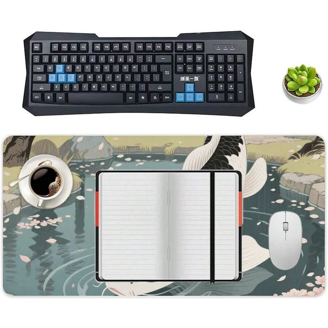 Alt view image 5 of 7 - Bks 12x24 Inch Large Mouse Pad Japanese Yin Yang Koi Fish Design Non-Slip Rubber Base for Gaming and Office Desk