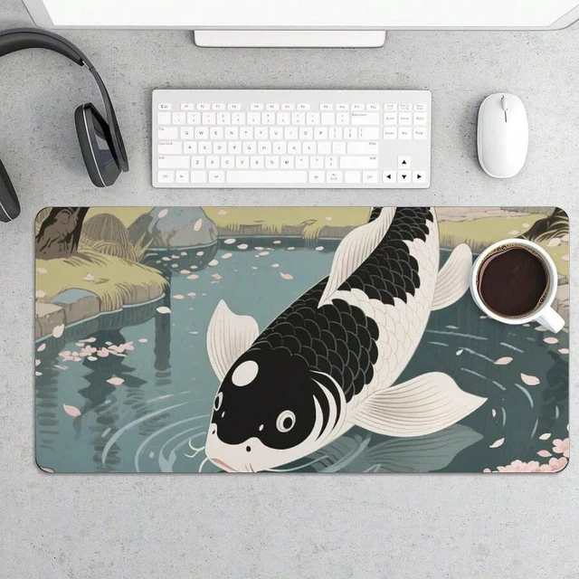 Alt view image 6 of 7 - Bks 12x24 Inch Large Mouse Pad Japanese Yin Yang Koi Fish Design Non-Slip Rubber Base for Gaming and Office Desk