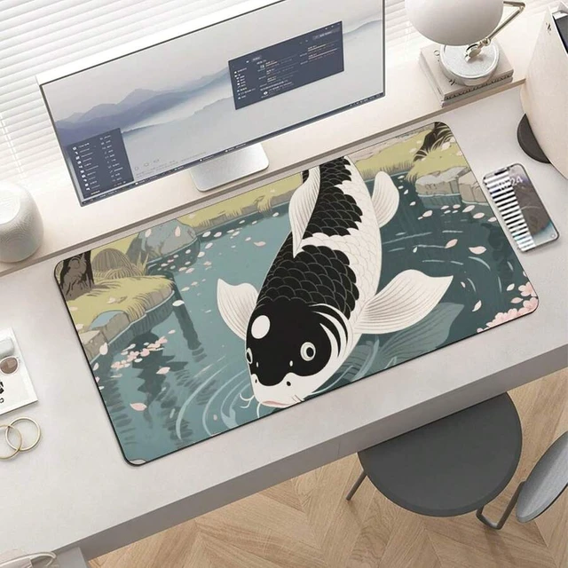 Alt view image 7 of 7 - Bks 12x24 Inch Large Mouse Pad Japanese Yin Yang Koi Fish Design Non-Slip Rubber Base for Gaming and Office Desk