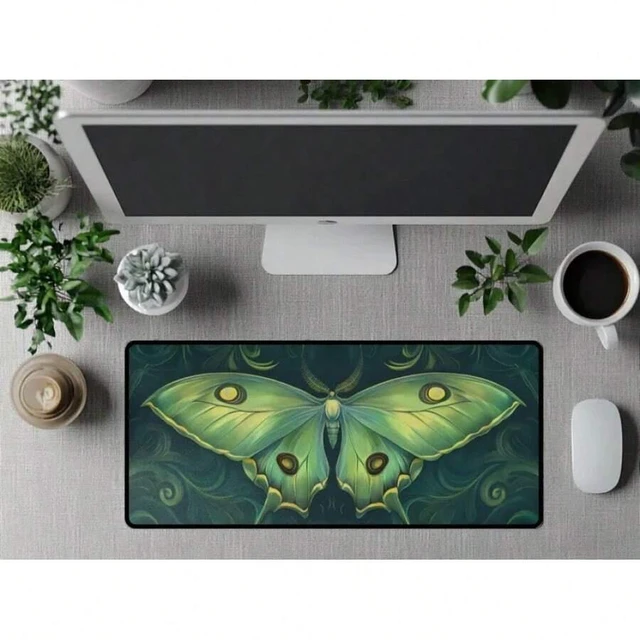 Main image of Bks XL Desk Mat Mouse Pad, Mystical Green Witchy Design, Dark Cottagecore Fairy Grunge Style, Anti-Slip Rubber Base for Gaming and Office