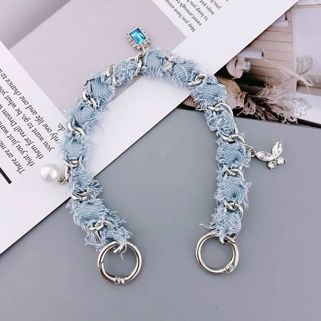 Main image of Bks Portable Denim Phone Lanyard Chain Bag Pendant for Women Light Blue Snowflake Design Style