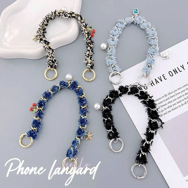 Alt view image 2 of 2 - Bks Portable Denim Phone Lanyard Chain Bag Pendant for Women Light Blue Snowflake Design Style