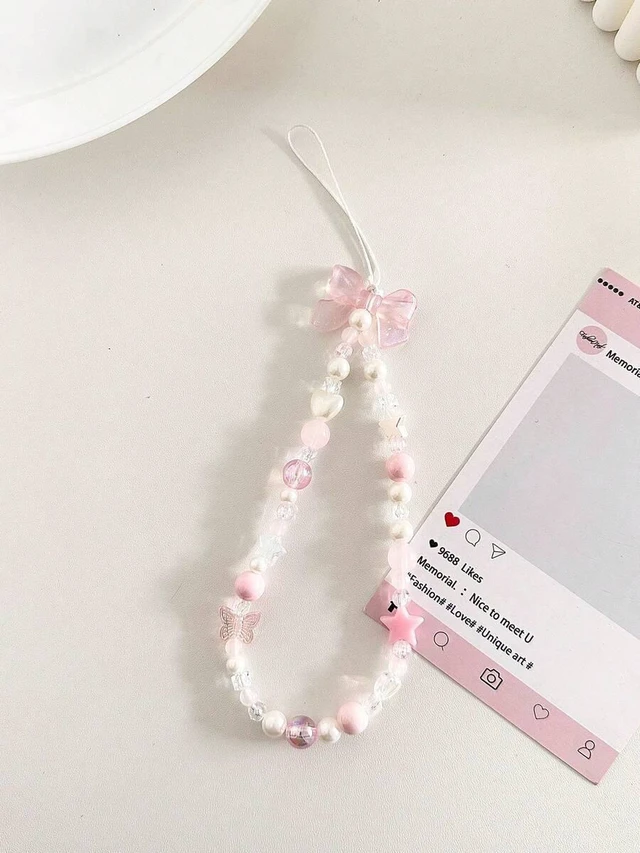 Main image of Bks Pink Ethereal Phone Lanyard With Bow Cute Fairy Style Compatible With Android Most Smartphones Gift For Mother Family Friends