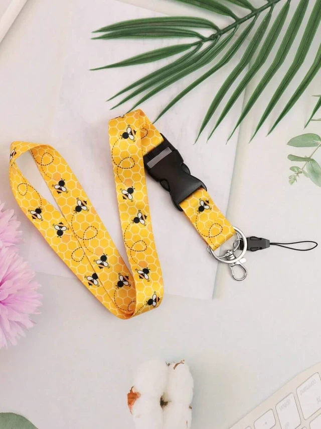 Alt view image 4 of 7 - Bks Yellow Polyester Bee Lanyard ID Badge Holder with Metal Keyring for School Teachers Students Staff